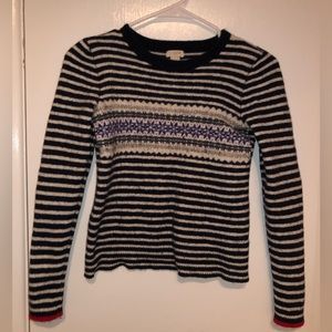 J.CREW festive sweater with red trimmed sleeves